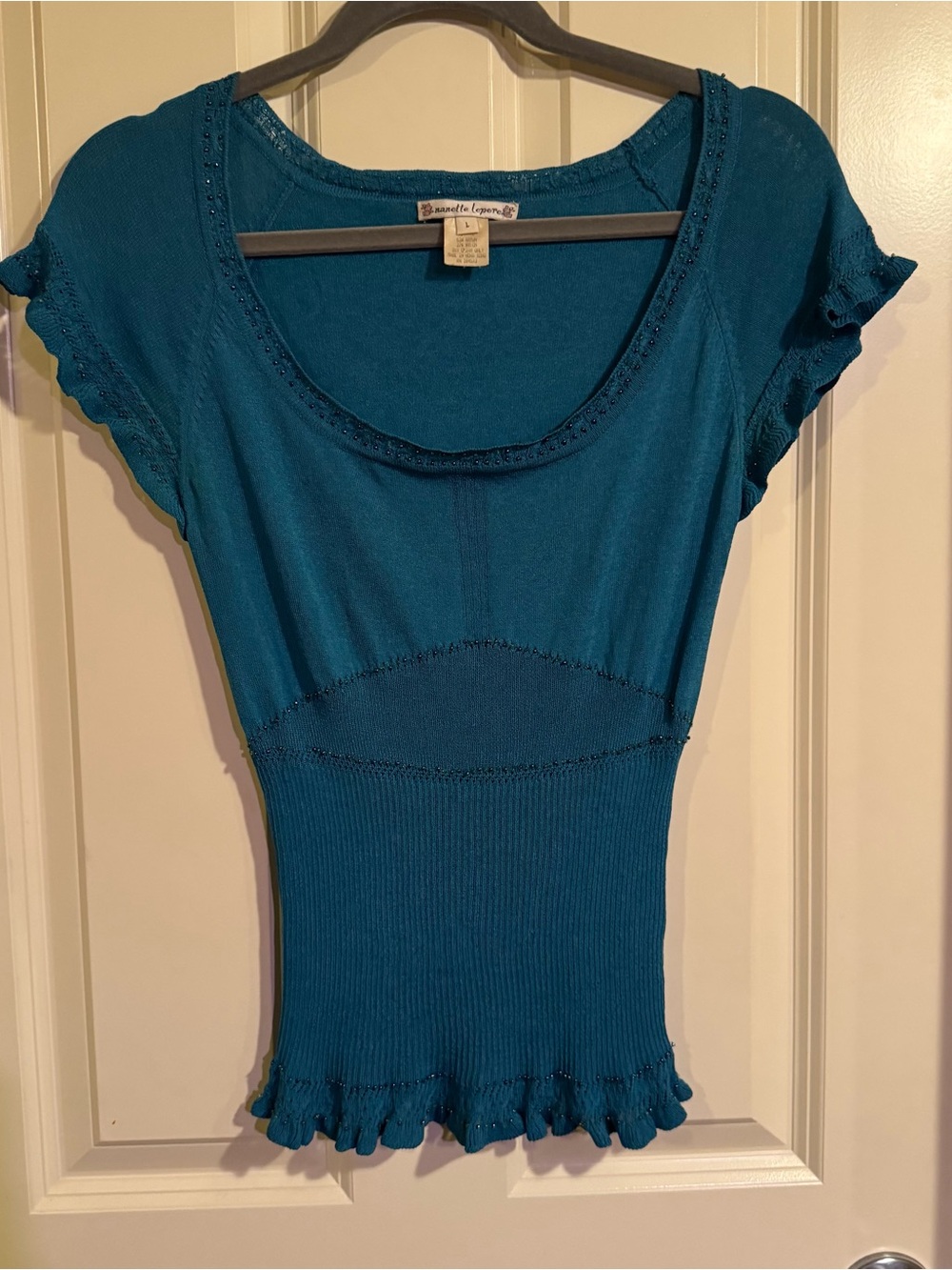 Nanette Lepore Teal Short-Sleeve Scoop-Neck Top